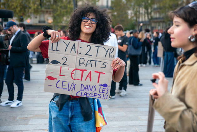 Student Protest - Paris Hundreds of high school students occupy Place de la Bastille in Paris, France on October 8, 2026, following the success of the October 6 protest, calling to continue and amplify the movement. Photo by ABACAPRESS.COM Paris France Copyright: xPrezatxDenis ABACAx