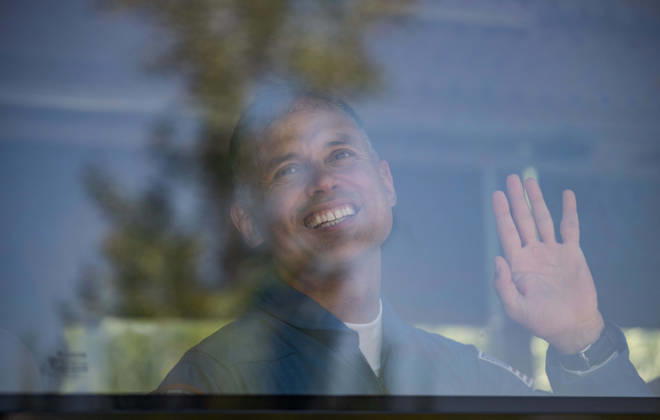 October 8, 2026, Baikonur, Kazakhstan: Baikonur, Kazakhstan. 14 July, 2026. NASA astronaut Anil Menon waves from the bus as he and Roscosmos cosmonauts Pyotr Dubrov and Anna Kikina depart the Cosmonaut Hotel for suit-up, July 14, 2026 in Baikonur, Kazakhstan. The crew launched later that day to the International Space Station. Baikonur Kazakhstan - ZUMAp138 20261008_zaa_p138_034 Copyright: xBillxIngalls Nasax
