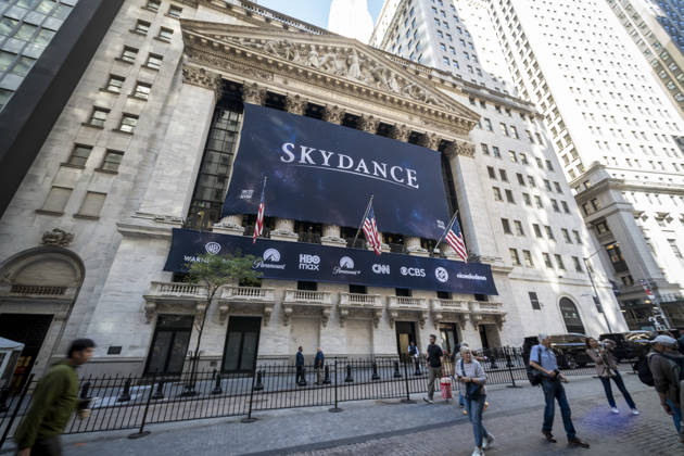 Skydance at the NYSE The New York Stock Exchange is decorated with a banner for Skydance on Thursday, October 8, 2026 celebrating it listing from NASDAQ to the NYSE following its acquisition of Warner Bros. Discovery.. ( RichardxB.xLevine