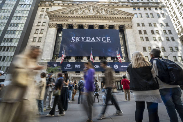 Skydance at the NYSE The New York Stock Exchange is decorated with a banner for Skydance on Thursday, October 8, 2026 celebrating it listing from NASDAQ to the NYSE following its acquisition of Warner Bros. Discovery.. ( RichardxB.xLevine