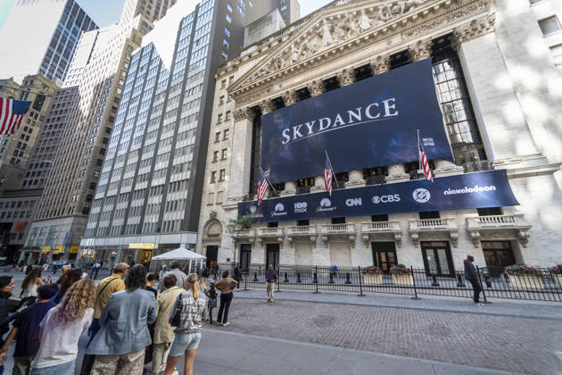 Skydance at the NYSE The New York Stock Exchange is decorated with a banner for Skydance on Thursday, October 8, 2026 celebrating it listing from NASDAQ to the NYSE following its acquisition of Warner Bros. Discovery.. ( RichardxB.xLevine