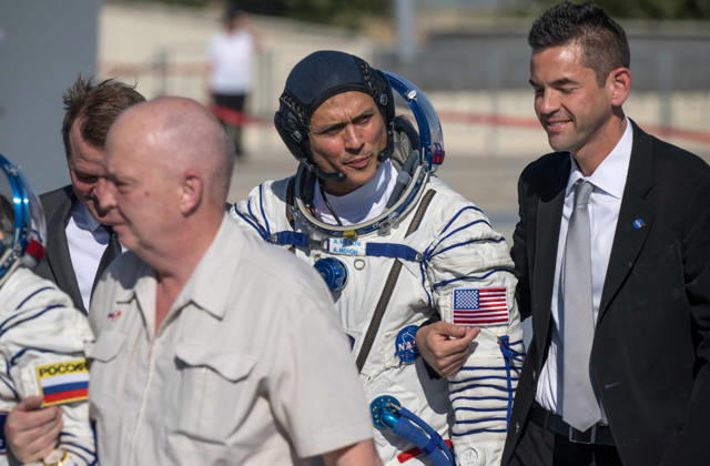 October 8, 2026, Baikonur, Kazakhstan: Baikonur, Kazakhstan. 14 July, 2026. NASA astronaut Anil Menon walks with NASA Deputy Administrator Matt Anderson, left, and NASA Administrator Jared Isaacman to board the Soyuz MS-29 spacecraft at the Baikonur Cosmodrome, July 14, 2026 in Baikonur, Kazakhstan. Menon launched to the International Space Station with Anna Kikina and Pyotr Dubrov. Baikonur Kazakhstan - ZUMAp138 20261008_zaa_p138_055 Copyright: xBillxIngalls Nasax