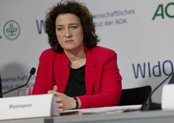 AOK Absenteeism Report 2026 Unveiled October 8, 2026, Germany, Berlin Press Conference: Absenteeism Report 2026 by the AOK Federal Association and the AOK Scientific Institute (WIsO). Pictured: Dr. Carola Reimann, Chairwoman of the Board of the AOK Federal Association