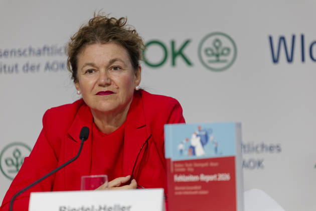 AOK Absenteeism Report 2026 Presented October 8, 2026, Germany, Berlin Press Conference: Absenteeism Report 2026 by the AOK Federal Association and the AOK Scientific Institute (WIsO). Pictured: Prof. Dr. med. Steffi G. Riedel-Heller, MPH, Director of the Institute for Social Medicine, Occupational Medicine, and Public Health at the University o