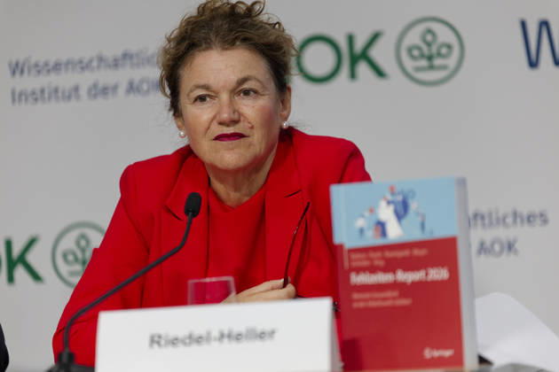 AOK Absenteeism Report 2026 Presented October 8, 2026, Germany, Berlin Press Conference: Absenteeism Report 2026 by the AOK Federal Association and the AOK Scientific Institute (WIsO). Pictured: Prof. Dr. med. Steffi G. Riedel-Heller, MPH, Director of the Institute for Social Medicine, Occupational Medicine, and Public Health at the University o