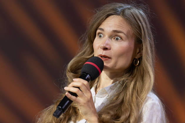 Frankfurt Book Fair 2026: Valeria Gordeev receives the 2026 aspekte Literature Prize for her book *The Cicada Sheds Its Shiny Golden Shell*, Frankfurt am Main, Hesse, Germany, Exhibition Center