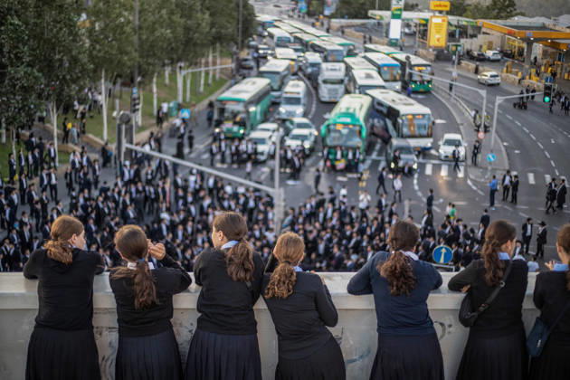 Anti-military service Ultra-Orthodox Jews block road to West Jerusalem JERUSALEM - OCTOBER 8: Ultra-Orthodox Jews, known as Haredi, protest the lack of legislation exempting yeshiva students from mandatory military service and the detention of students on grounds of draft evasion in West Jerusalem, on October 8, 2026. Haredi protesters lie on the road leading to West Jerusalem and block traffic, while Israeli police deployed to the scene intervene against the demonstrators. Mostafa Alkharouf Anadolu Jerusalem Israel. Editorial use only. Please get in touch for any other usage.  Copyright: x2026xAnadoluxMostafaxAlkharoufx