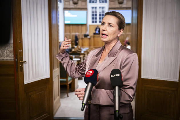 Denmark Opening Debate: Danish Prime Minister Mette Frederiksen answers questions after the opening debate of the Danish Parliament, the Folketing, at Christiansborg Palace in Copenhagen on Thursday, October 8, 2026. Photo by Nils Meilvang, Scanpix 2026, Copenhagen, Denmark  Copyright: NILSxMEILVANG NilsxMeilvangx spdk20261008-192308-L