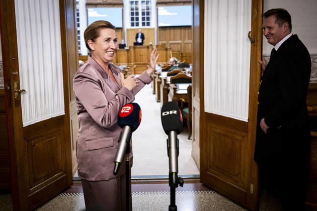 Denmark Opening Debate: Danish Prime Minister Mette Frederiksen answers questions after the opening debate of the Danish Parliament, the Folketing, at Christiansborg Palace in Copenhagen on Thursday, October 8, 2026. Photo by Nils Meilvang, Scanpix 2026, Copenhagen, Denmark  Copyright: NILSxMEILVANG NilsxMeilvangx spdk20261008-192912-L