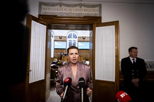 Denmark Opening Debate: Danish Prime Minister Mette Frederiksen answers questions after the opening debate of the Danish Parliament, the Folketing, at Christiansborg Palace in Copenhagen on Thursday, October 8, 2026. Photo by Nils Meilvang, Scanpix 2026, Copenhagen, Denmark Copyright: NILSxMEILVANG NilsxMeilvangx spdk20261008-192604-L