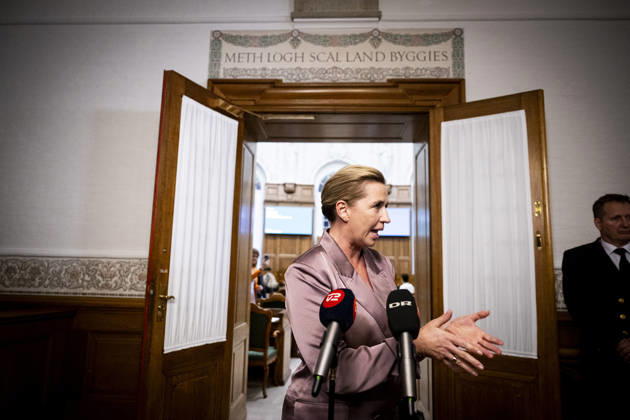 Denmark Opening Debate: Danish Prime Minister Mette Frederiksen answers questions after the opening debate of the Danish Parliament, the Folketing, at Christiansborg Palace in Copenhagen on Thursday, October 8, 2026. Photo by Nils Meilvang, Scanpix 2026, Copenhagen, Denmark  Copyright: NILSxMEILVANG NilsxMeilvangx spdk20261008-192917-L