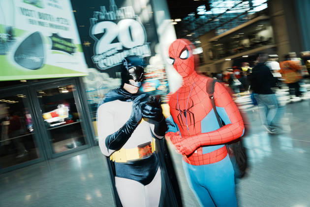 October 8, 2026, New York, New York, USA: People in cosplay as Batman and Spiderman at the 2026 New York Comic Con at the Javits Center on October 8, 2026 in New York. New York USA - ZUMAb148 20261008_zap_b148_055 Copyright: xBryanxSmithx