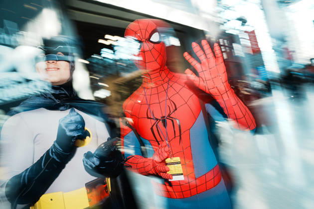 October 8, 2026, New York, New York, USA: People in cosplay as Batman and Spiderman at the 2026 New York Comic Con at the Javits Center on October 8, 2026 in New York. New York USA - ZUMAb148 20261008_zap_b148_058 Copyright: xBryanxSmithx
