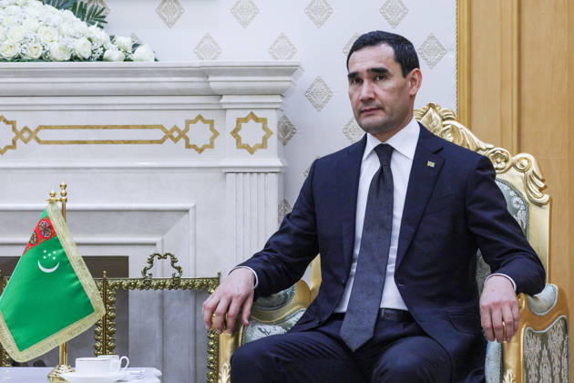TURKMENISTAN, BALKAN PROVINCE - OCTOBER 8, 2026: Serdar Berdimuhamedow, President of Turkmenistan, attends a bilateral meeting with his counterpart Vladimir Putin in Turkmenbasy Turkmenistan  - ZUMAt113 20261008_zaa_t113_702 Copyright: xGavriilxGrigorovx