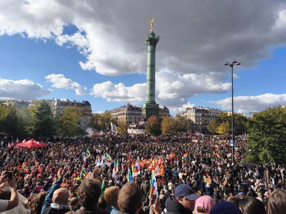 Student mobilization at Place de la Bastille in Paris PARIS, FRANCE – OCTOBER 8, 2026: Students who took part in blockades at several university institutions in Paris, including Paris-Pantheon-Assas University, along with many other students, converge on Place de la Bastille in Paris to voice their demands as part of a day of high school and university student mobilization. Umit Donmez Anadolu Ile-de-France France. Editorial use only. Please get in touch for any other usage. Copyright: x2026xAnadoluxUmitxDonmezx