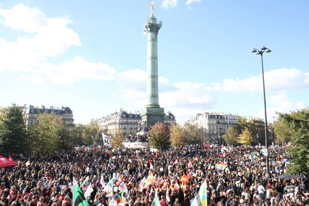 Student mobilization at Place de la Bastille in Paris PARIS, FRANCE – OCTOBER 8, 2026: Students who took part in blockades at several university institutions in Paris, including Paris-Pantheon-Assas University, along with many other students, converge on Place de la Bastille in Paris to voice their demands as part of a day of high school and university student mobilization. Umit Donmez Anadolu Ile-de-France France. Editorial use only. Please get in touch for any other usage. Copyright: x2026xAnadoluxUmitxDonmezx