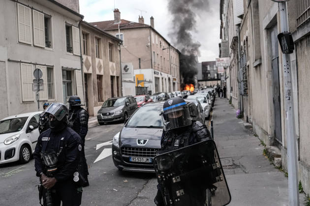 Police clash with students during education protest in Nancy NANCY, FRANCE - OCTOBER 8: Police officers are deployed as students stage a protest against education conditions in Nancy, France, on October 8, 2026. High school students across the country took part in a nationwide mobilization to demand greater educational resources and improved school conditions. Muhammed Said Tako Anadolu Nancy France. Editorial use only. Please get in touch for any other usage.  Copyright: x2026xAnadoluxMuhammedxSaidxTakox