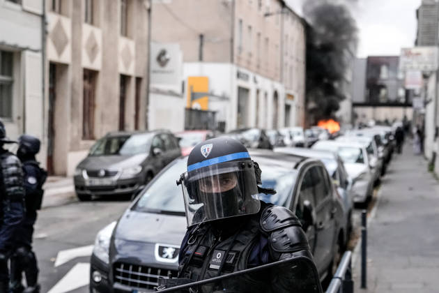Police clash with students during education protest in Nancy NANCY, FRANCE - OCTOBER 8: Police officers are deployed as students stage a protest against education conditions in Nancy, France, on October 8, 2026. High school students across the country took part in a nationwide mobilization to demand greater educational resources and improved school conditions. Muhammed Said Tako Anadolu Nancy France. Editorial use only. Please get in touch for any other usage.  Copyright: x2026xAnadoluxMuhammedxSaidxTakox
