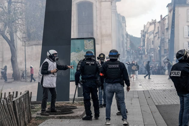 Police clash with students during education protest in Nancy NANCY, FRANCE - OCTOBER 8: Police officers clash with students during a protest against education conditions in Nancy, France, on October 8, 2026. High school students across the country took part in a nationwide mobilization to demand greater educational resources and improved school conditions. Muhammed Said Tako Anadolu Nancy France. Editorial use only. Please get in touch for any other usage.  Copyright: x2026xAnadoluxMuhammedxSaidxTakox