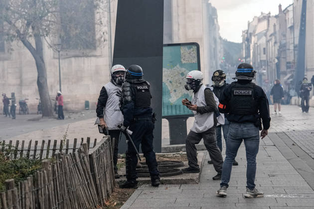 Police clash with students during education protest in Nancy NANCY, FRANCE - OCTOBER 8: Police officers clash with students during a protest against education conditions in Nancy, France, on October 8, 2026. High school students across the country took part in a nationwide mobilization to demand greater educational resources and improved school conditions. Muhammed Said Tako Anadolu Nancy France. Editorial use only. Please get in touch for any other usage.  Copyright: x2026xAnadoluxMuhammedxSaidxTakox