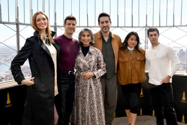 NEW YORK, NY- OCTOBER 8: Allegra Edwards, Parker Young, Rose Abdoo, Ed Weeks, Helen J. Shen and Jaren Lewison at the Empire State Building to Celebrate the Premiere of CBS New Series, Eternally Yours on October 8, 2026 in New York City. Copyright: xmpi099 MediaPunchx