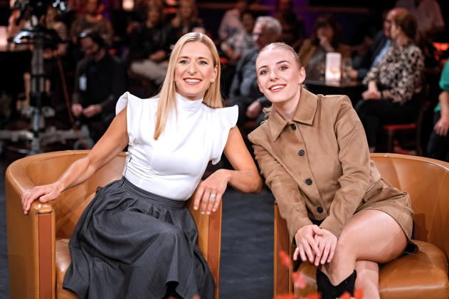 MDR Riverboat singer Stefanie Hertel with her daughter Johanna Mross during the taping of the MDR talk show Riverboat on October 8, 2026, at Mediacity Leipzig 20261008SFL0011