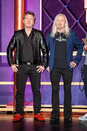 MDR Riverboat singer Claudius Dreilich and guitarist Bernd Römer of KARAT during the taping of the MDR talk show Riverboat on October 8, 2026, at Mediacity Leipzig 20261008SFL0058