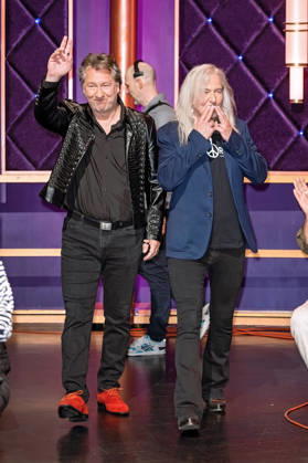 MDR Riverboat singer Claudius Dreilich and guitarist Bernd Römer of KARAT during the taping of the MDR talk show Riverboat on October 8, 2026, at Mediacity Leipzig 20261008SFL0059