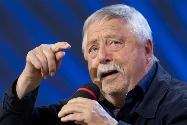 Frankfurt Book Fair 2026: Wolf Biermann presents his book *Ihr löscht das Feuer mit Benzin* on the literature stage hosted by ARD, ZDF, and 3sat, Frankfurt am Main, Hesse, Germany, Exhibition Center