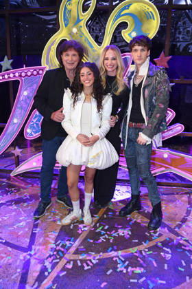Olaf the Pinball Player, Olaf Malolepski, with his daughter Pia Malo; Rita Sebeh (aka Sebeya) as Julia; and Jonathan Guth as Romeo at the JULIA MUSICAL PREMIERE at the Stage Palladium Theater in Stuttgart on October 8, 2026