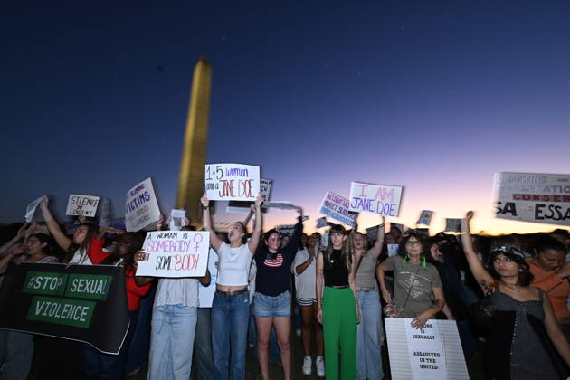 October 8, 2026, Lexington, Massachusetts, U.S.: Demonstrators march during a nationwide day of action against sexual violence near the Washington Monument in Washington. The protests follow national attention surrounding allegations by a former Cornell University student identified as Jane Doe and calls for greater accountability for sexual violence. Lexington U.S. - ZUMAk206 20261008_znp_k206_024 Copyright: xMattxKaminskyx