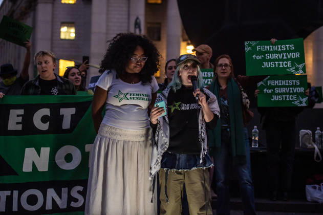 October 8, 2026, New York, New York, USA: Hundreds of sexual assualt survivors and aliies came together in solidarity with Jane Doe in the wake of the Cornell 7 case. Speakers from womens rights groups Women s March, Me Too, Feminist Generation and Feminist took the stage to speak on the culture of sexual violence in the US. New York USA - ZUMAh214 20261008_znp_h214_009 Copyright: xSDxHerzogx