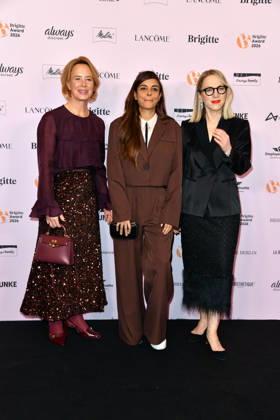 Julia Becker, Collien Fernandes, and Susanna Riethmuller at the 2026 Brigitte Award ceremony at the Kino International in Berlin on October 8, 2026