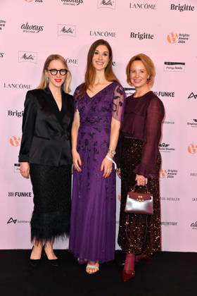 Julia Becker, Collien Fernandes, and Susanna Riethmuller at the 2026 Brigitte Award ceremony at the Kino International in Berlin on October 8, 2026