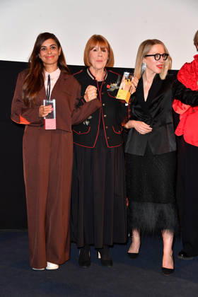 Collien Fernandes, Gisele Pelicot, and Susanna Riethmuller at the 2026 Brigitte Award ceremony at the Kino International in Berlin on October 8, 2026
