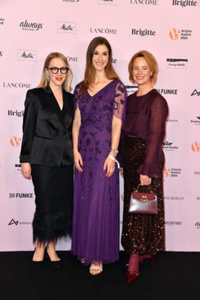Julia Becker, Collien Fernandes, and Susanna Riethmuller at the 2026 Brigitte Award ceremony at the Kino International in Berlin on October 8, 2026