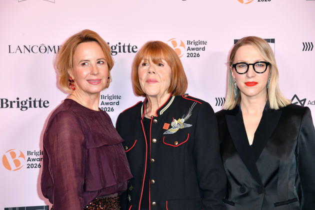 Julia Becker, Gisele Pelicot, and Susanna Riethmuller at the 2026 Brigitte Award ceremony at the Kino International in Berlin on October 8, 2026