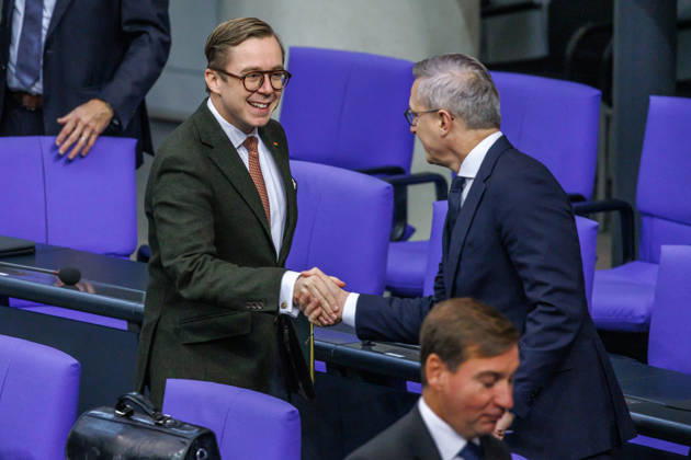 Bundestag: Philipp Amthor (CDU) and Karsten Wildberger (CDU), Federal Minister for Digital Affairs and State Modernization, at the German Bundestag on October 9, 2026, in Berlin, Berlin, Berlin, Germany, Bundestag