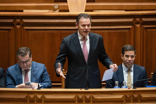 October 9, 2026, Lisbon, Lisbon, Portugal: Portuguese Prime Minister LUIS MONTENEGRO speaks from the government bench, gesturing while holding a sheet of paper, during a fortnightly parliamentary debate at the Assembleia da Republica in Lisbon, Portugal, on October 9, 2026. The sitting includes government-accountability questioning followed by a preparatory debate for the European Council. Lisbon Portugal - ZUMAr238 20261009_zip_r238_028 Copyright: xRicardoxRochax