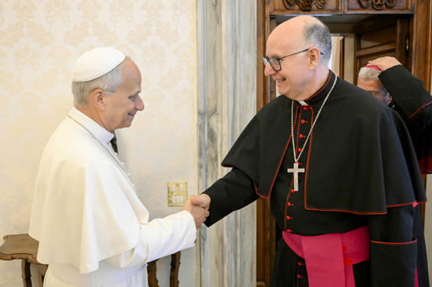 ITALY- REL VATICAN -POPE LEO XVI DURING A PRIVATE AUDIENCE WITH BISHOPS OF HONDURAS ON PRIVATE VISIT AS PART OF THEIR AD LIMINA APOSTOLORUM October 9, 2026 ITALY REL - Vatican, October 9, 2026 Pope Leo XIV receives the bishops of Honduras on a private visit as part of their Ad Limina Apostolorum visit EDITORIAL USE ONLY - NO BOOKS Copyright: xVATICANxMEDIAx xCatholicxPressxPhotox