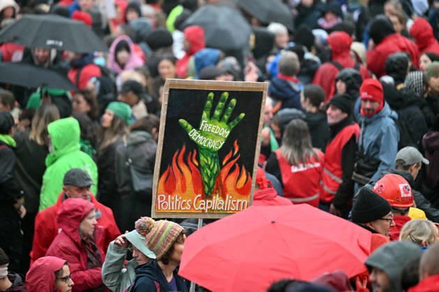 Strike in Belgium disrupts transport BRUSSELS, BELGIUM - OCTOBER 9: Demonstrators carrying trade union flags gather in a central square in Brussels, Belgium on October 9, 2026, during a nationwide strike protesting proposed federal austerity measures and public spending cuts. Organized by major trade union confederations ABVV-FGTB and ACV-CSC, the mass rally coincided with severe transportation disruptions across the country, including approximately 140 flight cancellations at Brussels Airport. Dursun Aydemir Anadolu Brussels Belgium. Editorial use only. Please get in touch for any other usage. Copyright: x2026xAnadoluxDursunxAydemirx