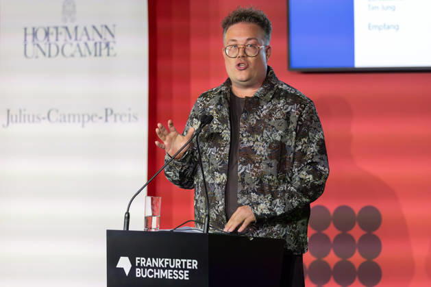 Frankfurt Book Fair 2026: Thomas Sachsenmaier receives the Julius Campe Prize, awarded by HOFFMANN UND CAMPE Verlag, Frankfurt am Main, Hesse, Germany, Exhibition Center