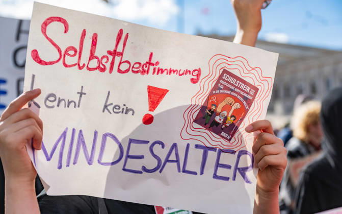 October 9, 2026: Protest Against the Headscarf Ban. Participants in the School on Fire demonstration—a school strike against the headscarf ban, but also against racism in general— sexism, and militarization in schools at Human Rights Square in Vienna, Austria Vienna Human Rights Square Vienna Austria