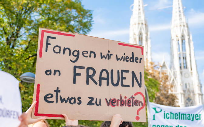 October 9, 2026: Protest Against the Headscarf Ban. Participants in the School on Fire demonstration—a school strike against the headscarf ban, but also against racism in general— sexism, and militarization in schools at Human Rights Square in Vienna, Austria Vienna Human Rights Square Vienna Austria