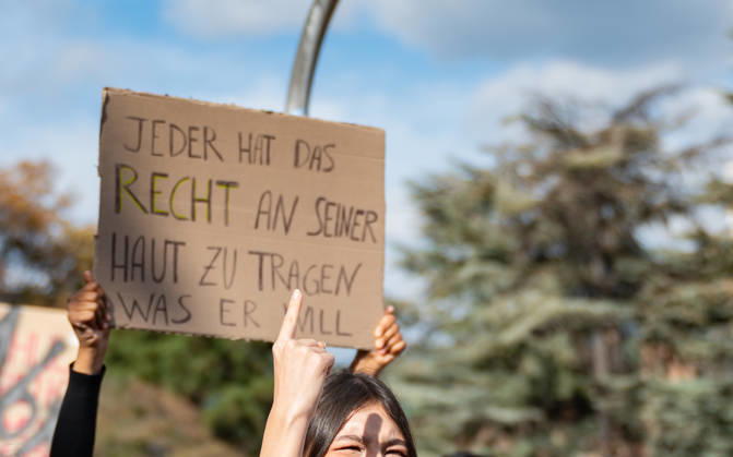 October 9, 2026: Protest Against the Headscarf Ban. Participants in the School on Fire demonstration—a school strike against the headscarf ban, but also against racism in general— sexism, and militarization in schools at Human Rights Square in Vienna, Austria Vienna Human Rights Square Vienna Austria