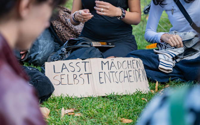 October 9, 2026: Protest Against the Headscarf Ban. Participants in the School on Fire demonstration—a school strike against the headscarf ban, but also against racism in general— sexism, and militarization in schools at Human Rights Square in Vienna, Austria Vienna Human Rights Square Vienna Austria