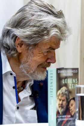 Reinhold Messner at the Frankfurt Book Fair, October 9, 2026. Legendary mountaineer Reinhold Messner and his wife, Diane Messner, will present their joint book *Lebenszeit: On the Val