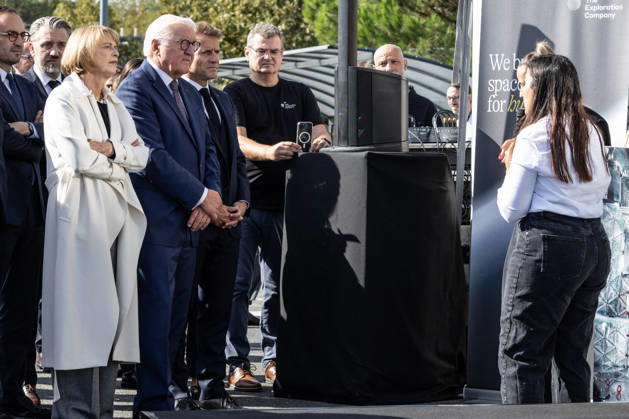 Emmanuel Macron And Frank-Walter Steinmeier Visit in Gironde French President Emmanuel Macron and German President Frank-Walter Steinmeier visit The Exploration Company, a Franco-German space company in Gironde in Le Haillan, France, on October 9, 2026. Photo by Margot Le Gonidec ABACAPRESS.COM Le Haillan France  Copyright: xLexGonidecxMargot ABACAx
