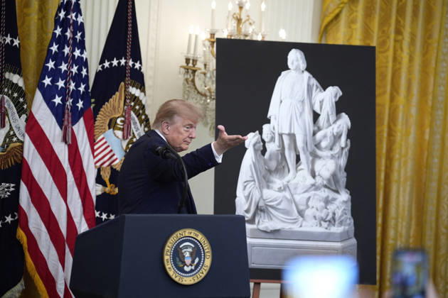 Donald Trump on Columbus Day celebration - Washington US President Donald Trump hosts a Columbus Day celebration in the East Room in Washington on October 9, 2026. Photo by Yuri Gripas ABACAPRESS.COM Washington DC United States  Copyright: xGripasxYuri ABACAx