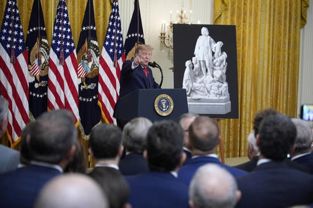 Donald Trump on Columbus Day celebration - Washington US President Donald Trump hosts a Columbus Day celebration in the East Room in Washington on October 9, 2026. Photo by Yuri Gripas ABACAPRESS.COM Washington DC United States  Copyright: xGripasxYuri ABACAx